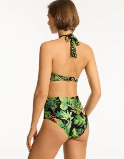 Lotus High Waist Gathered Side Bikini Pant - Black