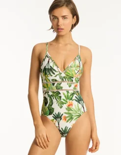 Lotus Spliced Tri Swimsuit - White