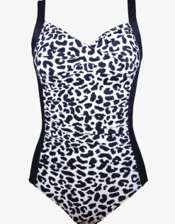 Lucille Longer Length Swimsuit - Black and Leopard