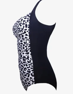 Lucille Longer Length Swimsuit - Black and Leopard