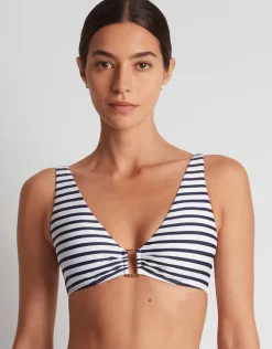 Luxe Stripe Ring OTS Bikini Top - Navy White