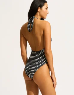 Mala Ring Front Halter Swimsuit - Black