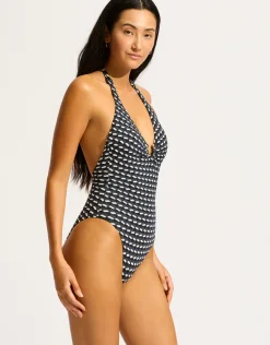 Mala Ring Front Halter Swimsuit - Black