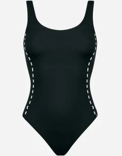 Marine Mindset Round Neck Swimsuit - Black and White