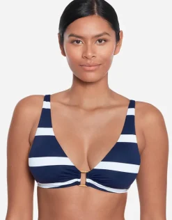 Mariner Stripe Ring OTS Bikini Top - Navy and White