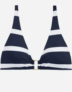Mariner Stripe Ring OTS Bikini Top - Navy and White