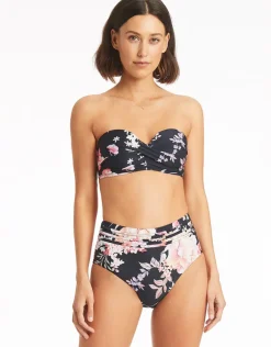 Martini Twist Bandeau Bikini Top - Black