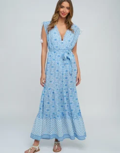 Maya Maxi Dress - Blue and White