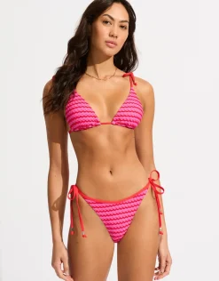 Mesh Effect Slide Tri Bikini Top - Chilli Red