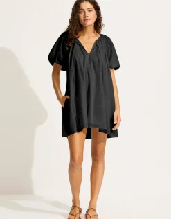 Mini Babydoll Beach Dress - Black