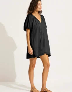 Mini Babydoll Beach Dress - Black
