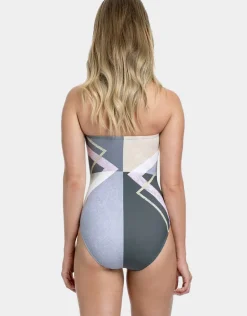 Modern Art Bandeau Swimsuit - Multi Grey