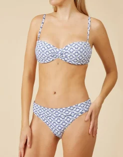 Mykonos Fold Over Bikini Pant - Blue and White