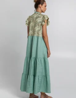New Triangle Maxi Dress - Sea Green and Gold
