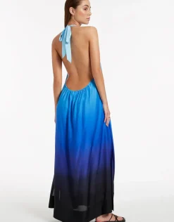 Oia Sunset Halter Maxi Dress - Ocean