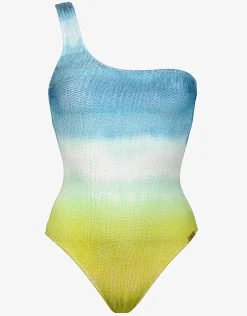 Ombre Flow One Shoulder Swimsuit - Aqua Shades