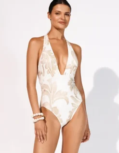 Ornation Deep Plunge Swimsuit - Canvas Sand