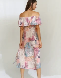 Paisley Savage Off the Shoulder Dress - Muted Pastels