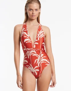 Palme Plunge Swimsuit - Cherry