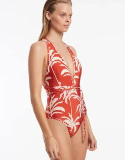 Palme Plunge Swimsuit - Cherry