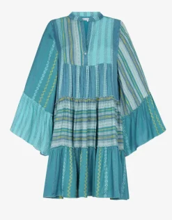 Patchwork Mini Boho Dress - Blue