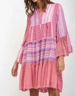 Patchwork Mini Boho Dress - Pink