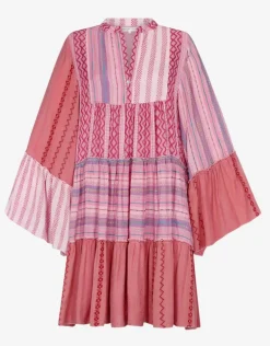 Patchwork Mini Boho Dress - Pink