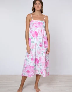 Peony Tie Back Midi Dress - Pink