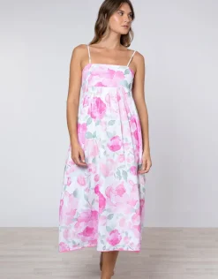 Peony Tie Back Midi Dress - Pink