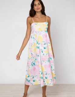 Peony Tie Back Midi Dress - Lemon