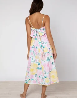 Peony Tie Back Midi Dress - Lemon