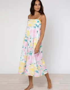Peony Tie Back Midi Dress - Lemon