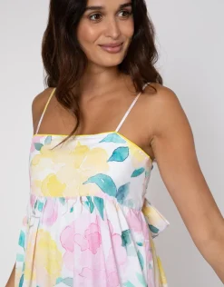 Peony Tie Back Midi Dress - Lemon