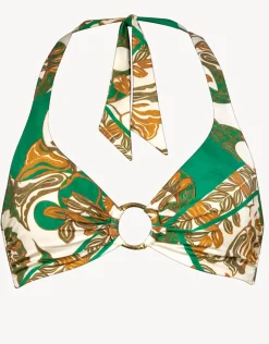 Perceptions Underwired Ring Halter Bikini Top - Cream and Green