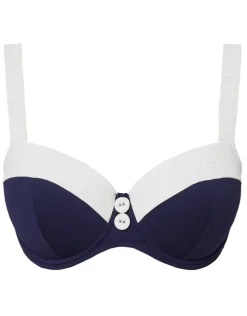 Pitusa Balcony Bikini Top - Navy and White