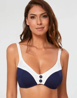Pitusa Plunge Bikini Top - Navy and White