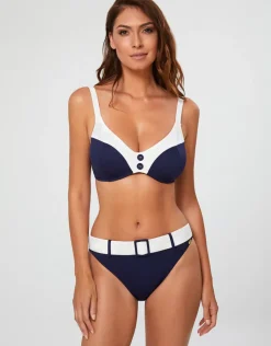 Pitusa Plunge Bikini Top - Navy and White