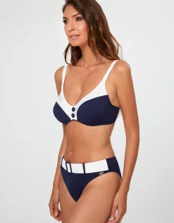 Pitusa Plunge Bikini Top - Navy and White