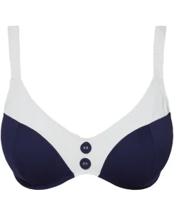 Pitusa Plunge Bikini Top - Navy and White