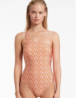 Playa One Shoulder Swimsuit - Fiamma Red