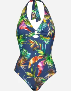 Plunge Halter Swimsuit - Indigo Rainbow