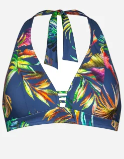 Plunge Moulded Halter Bikini Top - Indigo Rainbow