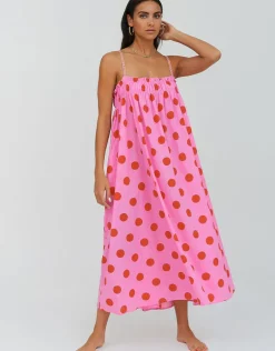 Polka Dot Midi Dress - Pink