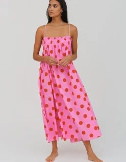 Polka Dot Midi Dress - Pink