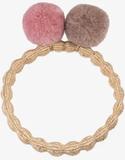 PomPom Hair Tie - Beige Glitter with Dusty Rose Dove