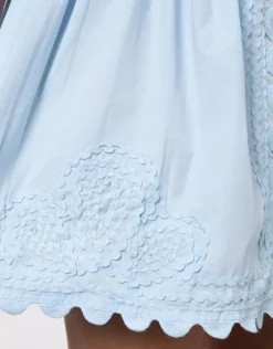 Poplin Blouson Dress with Ric-Rac Embroidery - Pale Blue