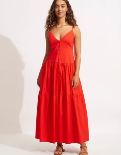 Poplin Maxi Dress - Red