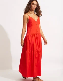 Poplin Maxi Dress - Red