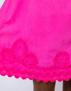 Poplin Off Shoulder Mini Dress with Ric-Rac - Indian Pink