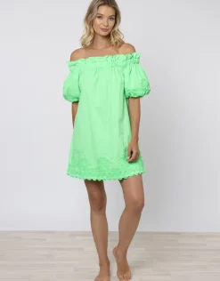 Poplin Off Shoulder Mini Dress with Ric-Rac - Apple